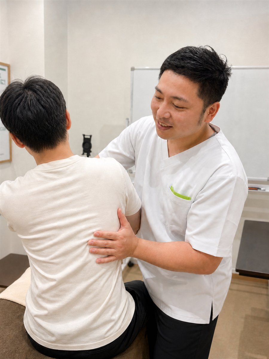 院長が患者さんの背骨の動きを確認している様子