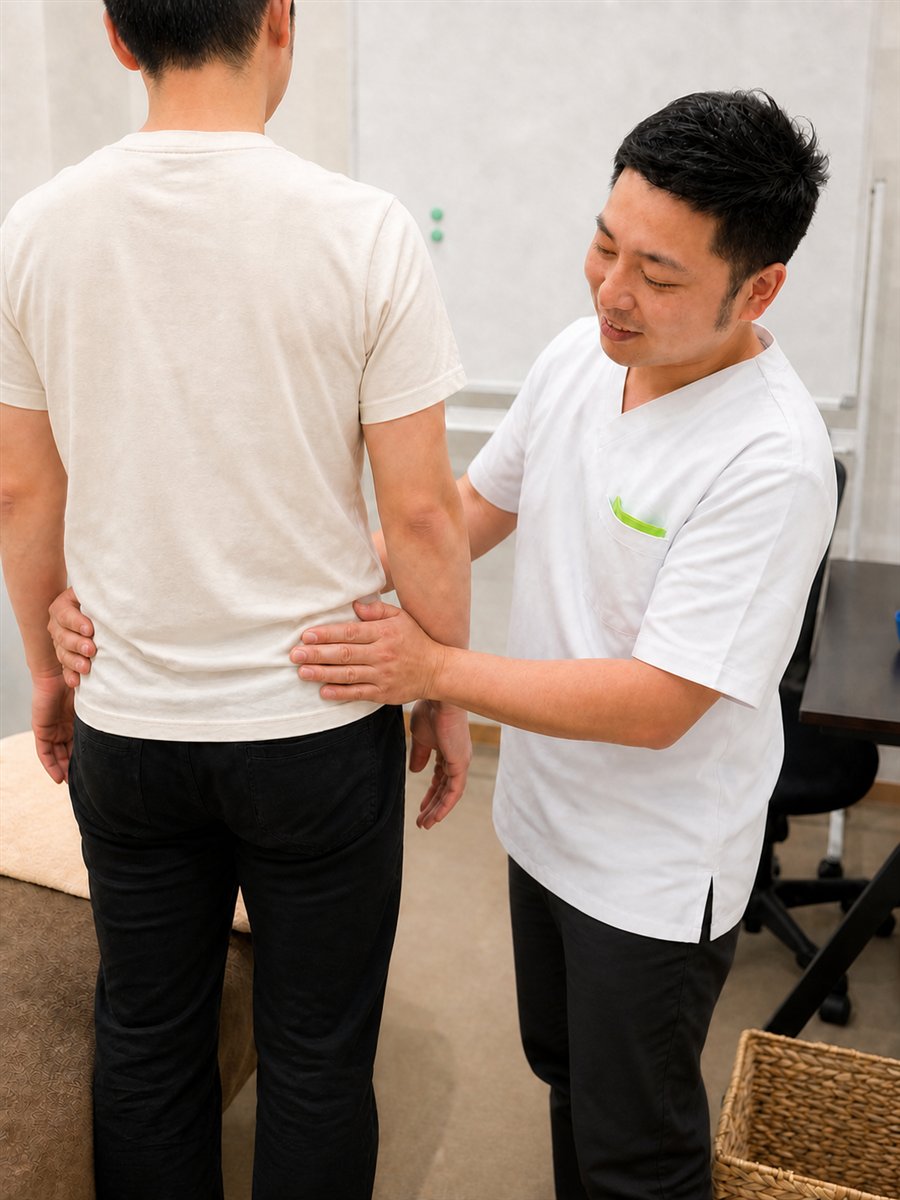 院長が患者さんの骨盤の状態を確認している様子